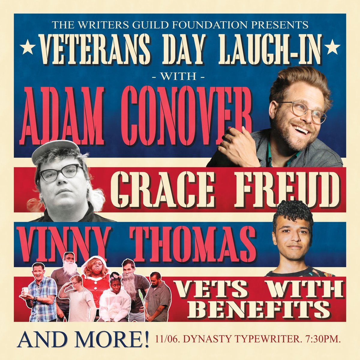 Writers Guild Foundation (@writersguildf) on Twitter photo Y'all should really schedule some laughter for the first week of November... Fortunately, we have a comedy show benefiting the Veterans Writing Project on 11/6 at <a href="/JoinTheDynasty/">Dynasty Typewriter</a> featuring <a href="/adamconover/">Adam Conover</a>, <a href="/GraceGFreud/">Grace Freud</a>, <a href="/vinn_ayy/">Vinny Thomas</a>, and Vets with Benefits!
🎟️: ow.ly/PimU50TH9Zr Y'all should really schedule some laughter for the first week of November... Fortunately, we have a comedy show benefiting the Veterans Writing Project on 11/6 at <a href="/JoinTheDynasty/">Dynasty Typewriter</a> featuring <a href="/adamconover/">Adam Conover</a>, <a href="/GraceGFreud/">Grace Freud</a>, <a href="/vinn_ayy/">Vinny Thomas</a>, and Vets with Benefits!
🎟️: ow.ly/PimU50TH9Zr