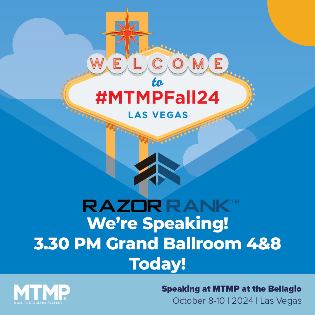 📢 We're Speaking at MTMP Fall 2024! 📢

Today, Grand Ballroom 4&amp;8, at 3.30 PM!

Don’t miss our session on how our Full Circle Attribution™ (FCA™) turns Google Ads into a high-value case-generation engine for your law firm. 📈

#MTMP2024 #LegalMarketing #GoogleAds #RazorRank