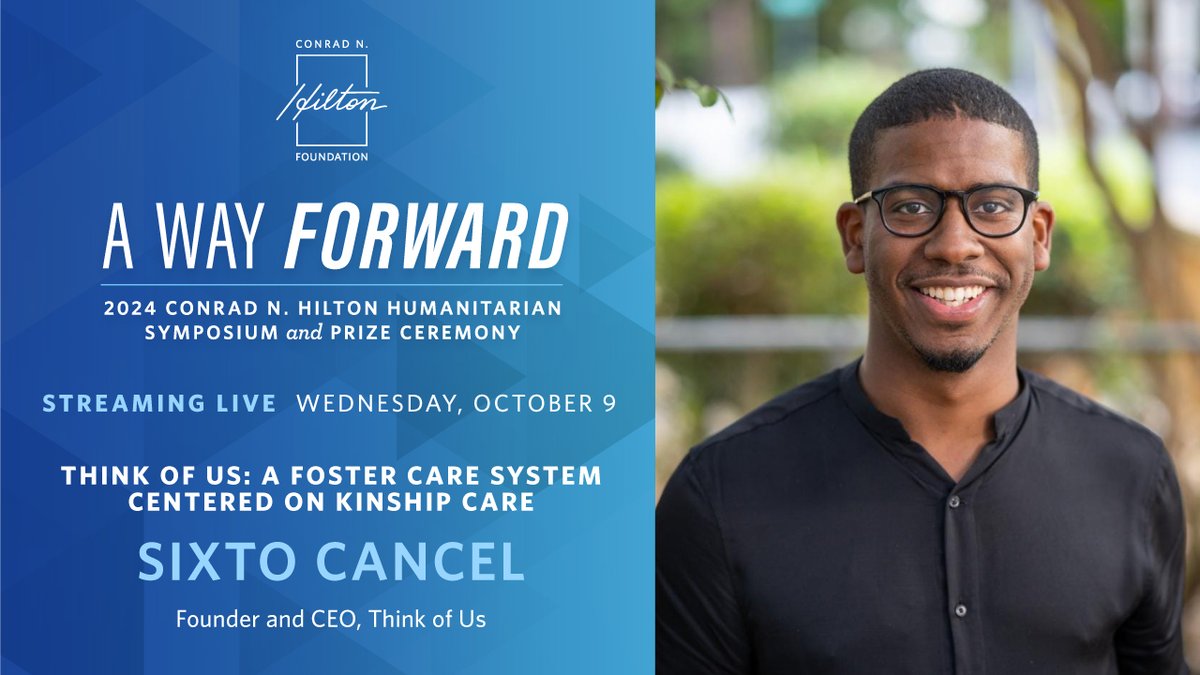 Think of Us (@thinkof_us) on Twitter photo As CEO of <a href="/ThinkOf_Us/">Think of Us</a>, <a href="/Sixtocancel/">Sixto Cancel</a> champions #kinship care by advocating for transformative policies and programs that place youth in foster care with relatives or family-based settings.
Join his session at the #HiltonPrize livestream on October 9 at tinyurl.com/hiltonprize2024 As CEO of <a href="/ThinkOf_Us/">Think of Us</a>, <a href="/Sixtocancel/">Sixto Cancel</a> champions #kinship care by advocating for transformative policies and programs that place youth in foster care with relatives or family-based settings.
Join his session at the #HiltonPrize livestream on October 9 at tinyurl.com/hiltonprize2024