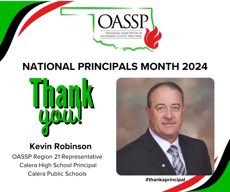 In recognition of National Principals Month, we feature <a href="/OASSP1/">OASSP</a> Region 21 Representative, Kevin Robinson. This long-standing association officer is a beacon of inspiration, strength, and hope in southeastern Oklahoma. Under his guidance, CHS is thriving! <a href="/CCOSA/">CCOSA</a> #ThankAPrincipal