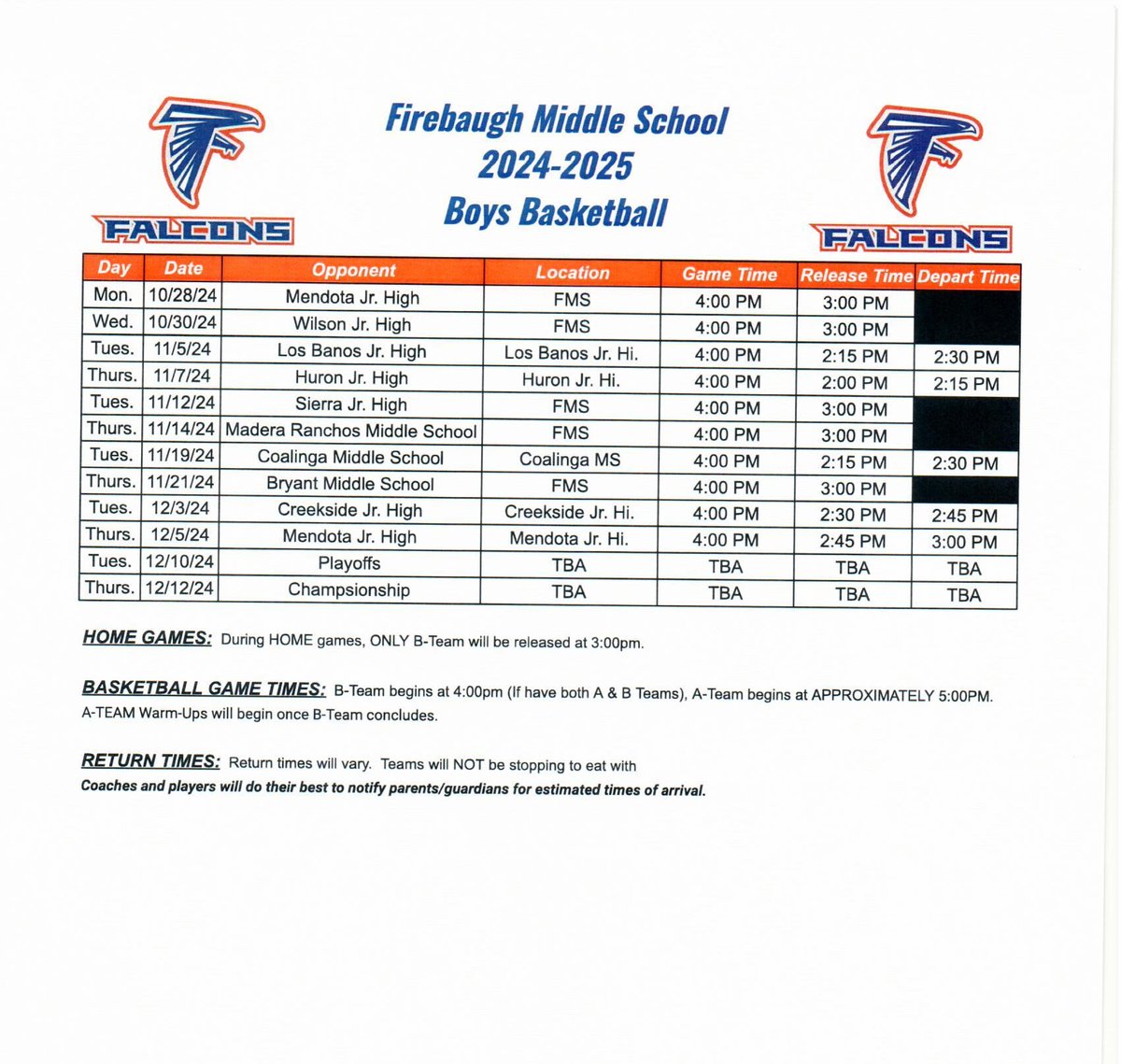 FirebaughMiddle's tweet image. Boys &amp;amp; Girls Basketball Schedule