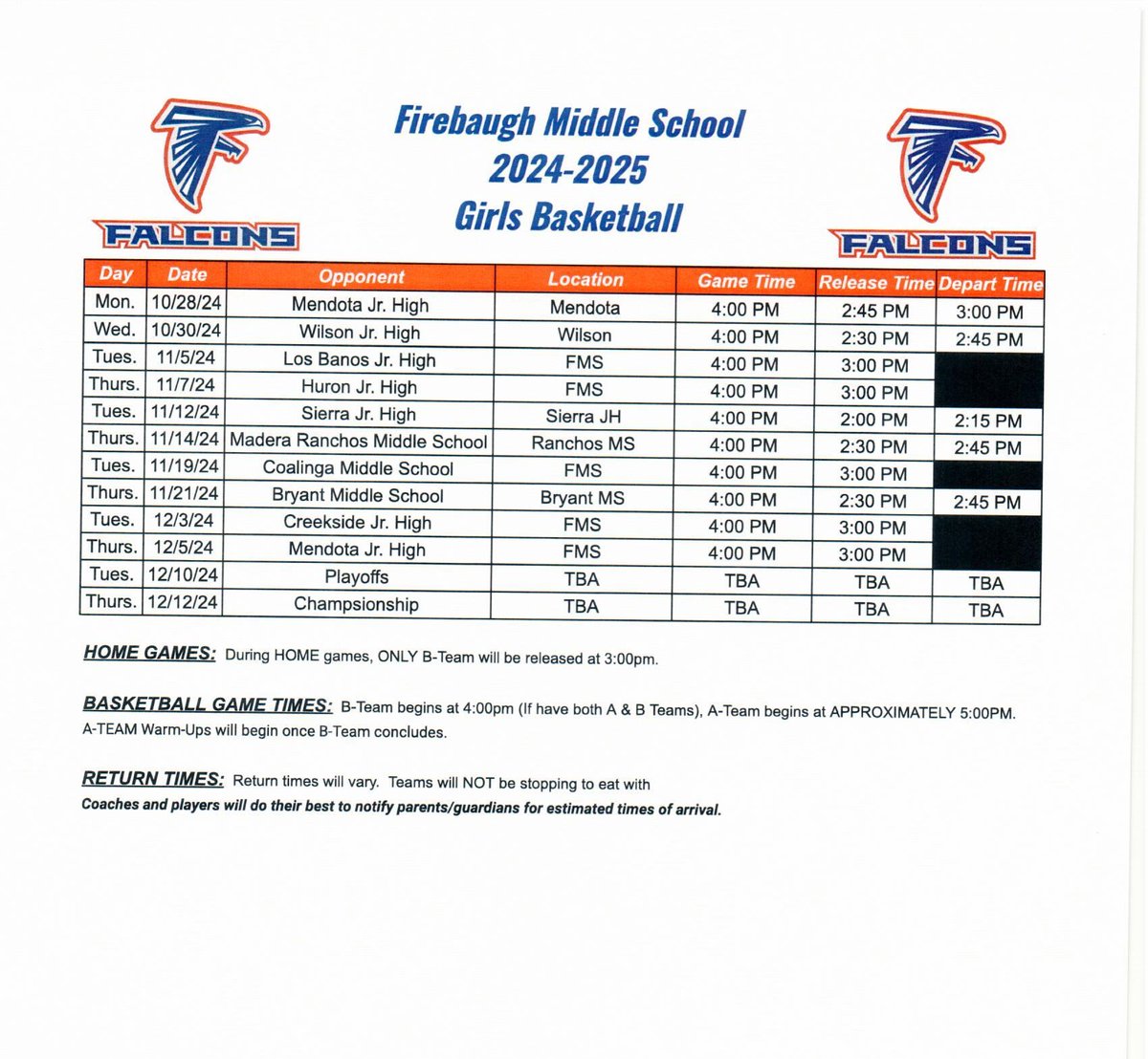 FirebaughMiddle's tweet image. Boys &amp;amp; Girls Basketball Schedule