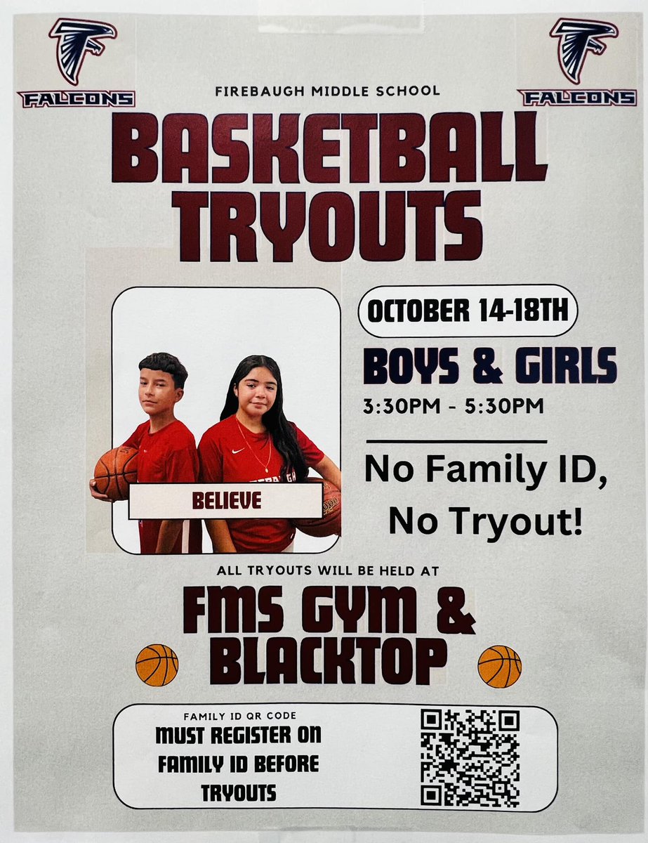 FirebaughMiddle's tweet image. Basketball Tryouts