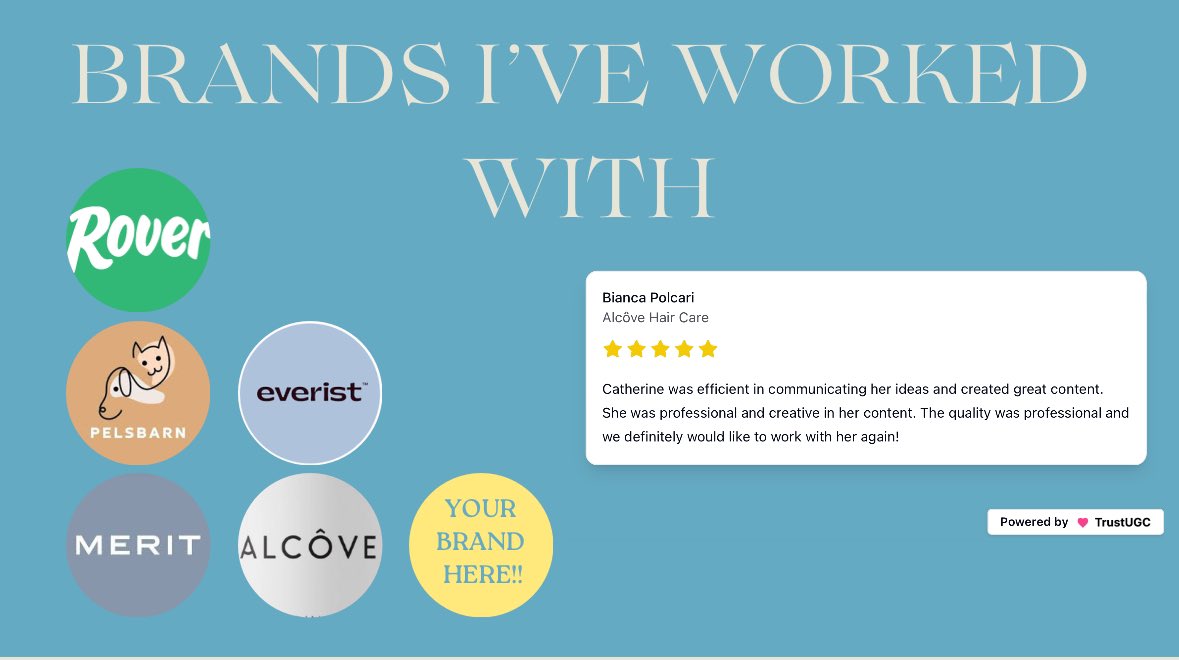 Catherine | UGC Creator (@ugc_catherine) on Twitter photo Started my "brands i've worked with" page in my portfolio and added yhe <a href="/TrustUgc/">TrustUGC | Build and Share Social Proof</a> widget!! It will be sooo fun to fill it up months after months!! ⭐️⭐️
#UGCcreator #ugccommunity #UGC #BrandDeals Started my "brands i've worked with" page in my portfolio and added yhe <a href="/TrustUgc/">TrustUGC | Build and Share Social Proof</a> widget!! It will be sooo fun to fill it up months after months!! ⭐️⭐️
#UGCcreator #ugccommunity #UGC #BrandDeals