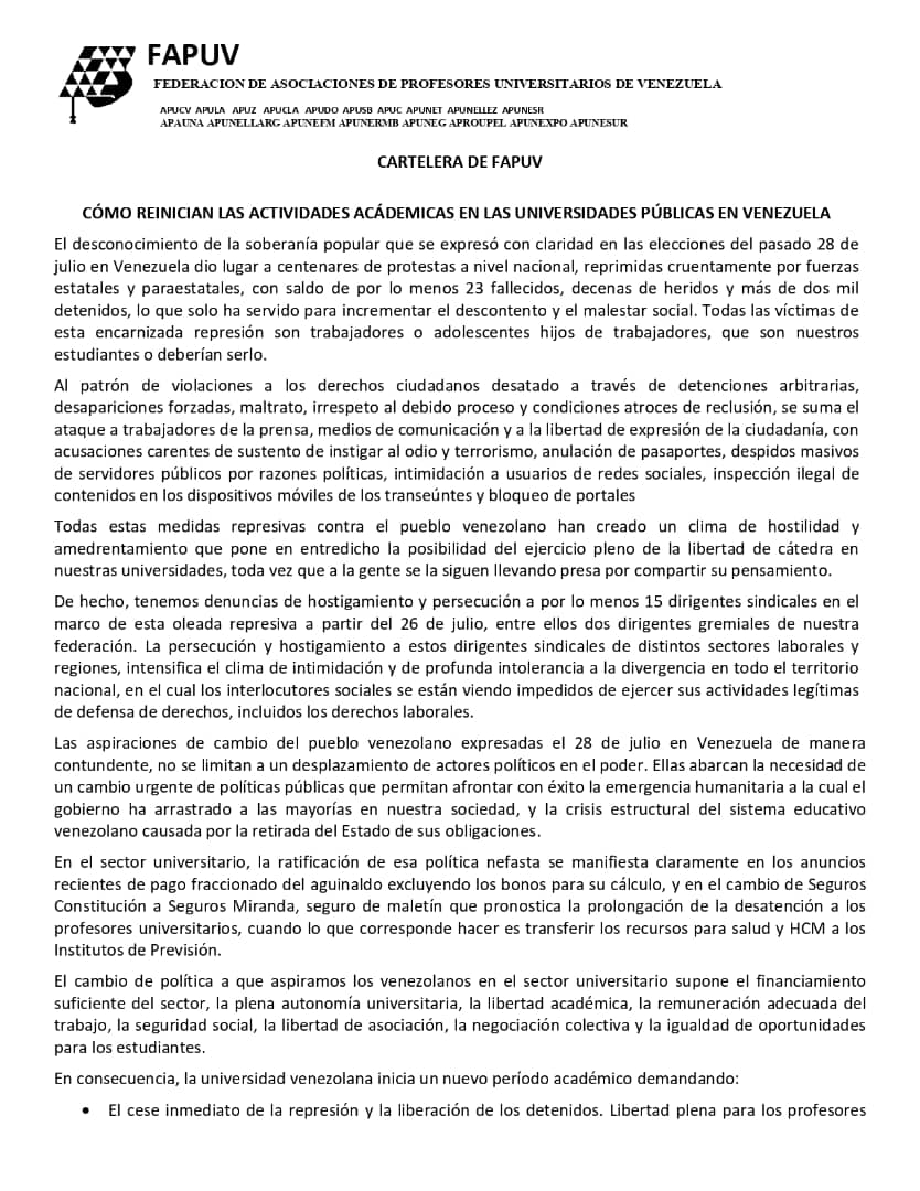 FAPUV's tweet photo. Cómo reiniciar actividades académicas en las universidades públicas en Venezuela https://t.co/s6XN5SrKH8