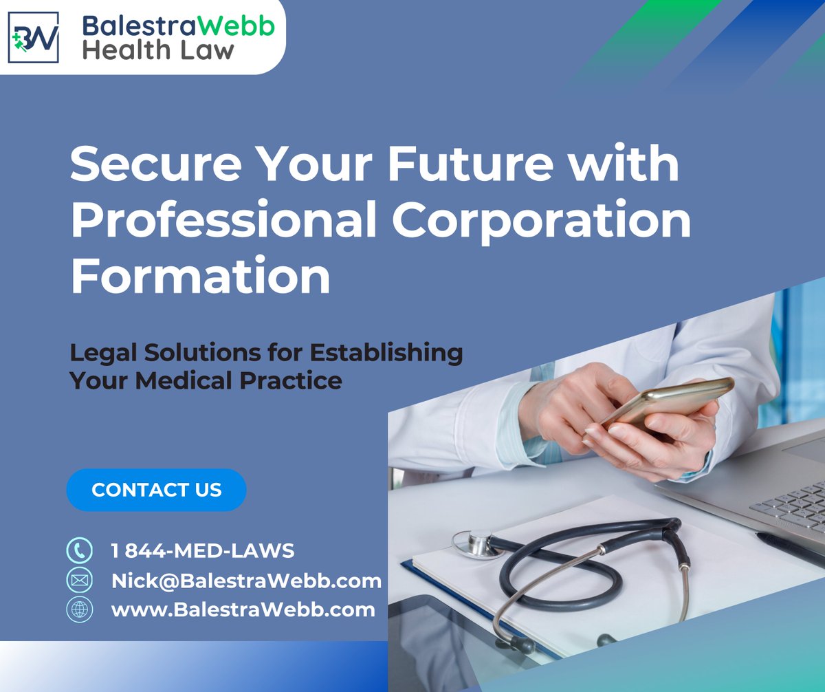 BalestraWebbLaw's tweet image. Establishing a professional corporation has never been easier with BalestraWebb Health Law.

We provide tailored legal solutions to help you form your corporation and ensure compliance with California laws.

Secure your practice&apos;s future!

#MedicalCorporation #EntityFormation