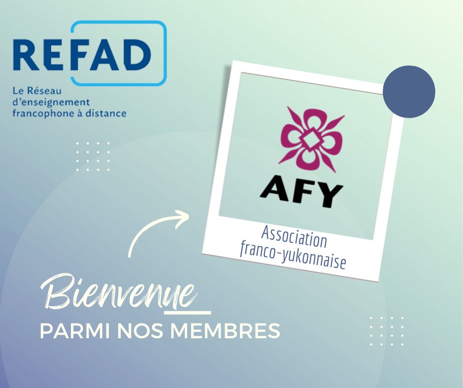 Nous souhaitons la bienvenue à l'Association franco-yukonnaise (AFY) au sein du REFAD! 
<a href="/AFY867/">AFY</a> est un acteur incontournable de la communauté francophone au Yukon. Elle œuvre pour la promotion de la langue et de la culture francophones à travers des services diversifiés.