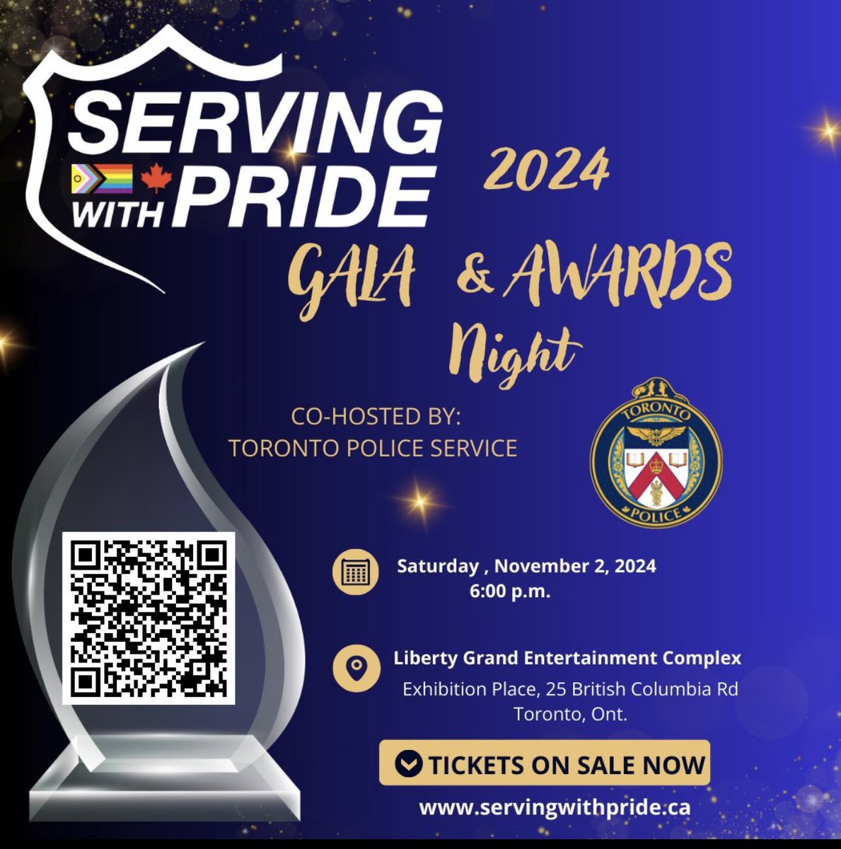 Please join us for an historic and exciting night at the 2024 Serving With Pride Gala and Awards Night co-hosted by the <a href="/TorontoPolice/">Toronto Police</a> Tickets on sale now!