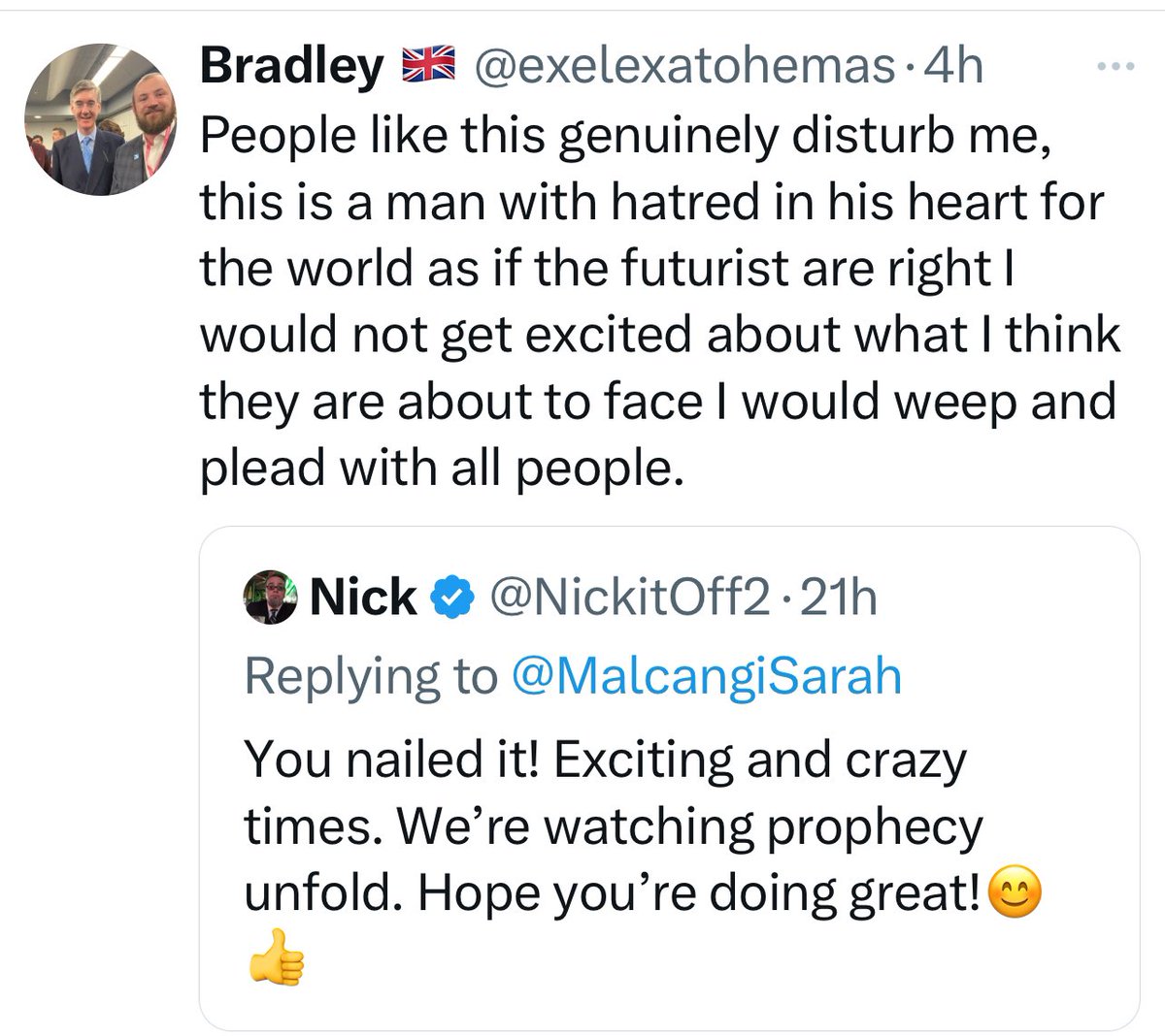 Nick (@nickitoff2) on Twitter photo <a href="/exelexatohemas/">Bradley 🇬🇧</a> Wow. I’m excited for my Savior to come. So you say I’m hateful?
I pray constantly for the unsaved,(2nd Peter 3:9) especially those close to me.
Obviously you don’t want to help correct a brother in Christ; just condemn him and express your own self-righteousness. <a href="/exelexatohemas/">Bradley 🇬🇧</a> Wow. I’m excited for my Savior to come. So you say I’m hateful?
I pray constantly for the unsaved,(2nd Peter 3:9) especially those close to me.
Obviously you don’t want to help correct a brother in Christ; just condemn him and express your own self-righteousness.