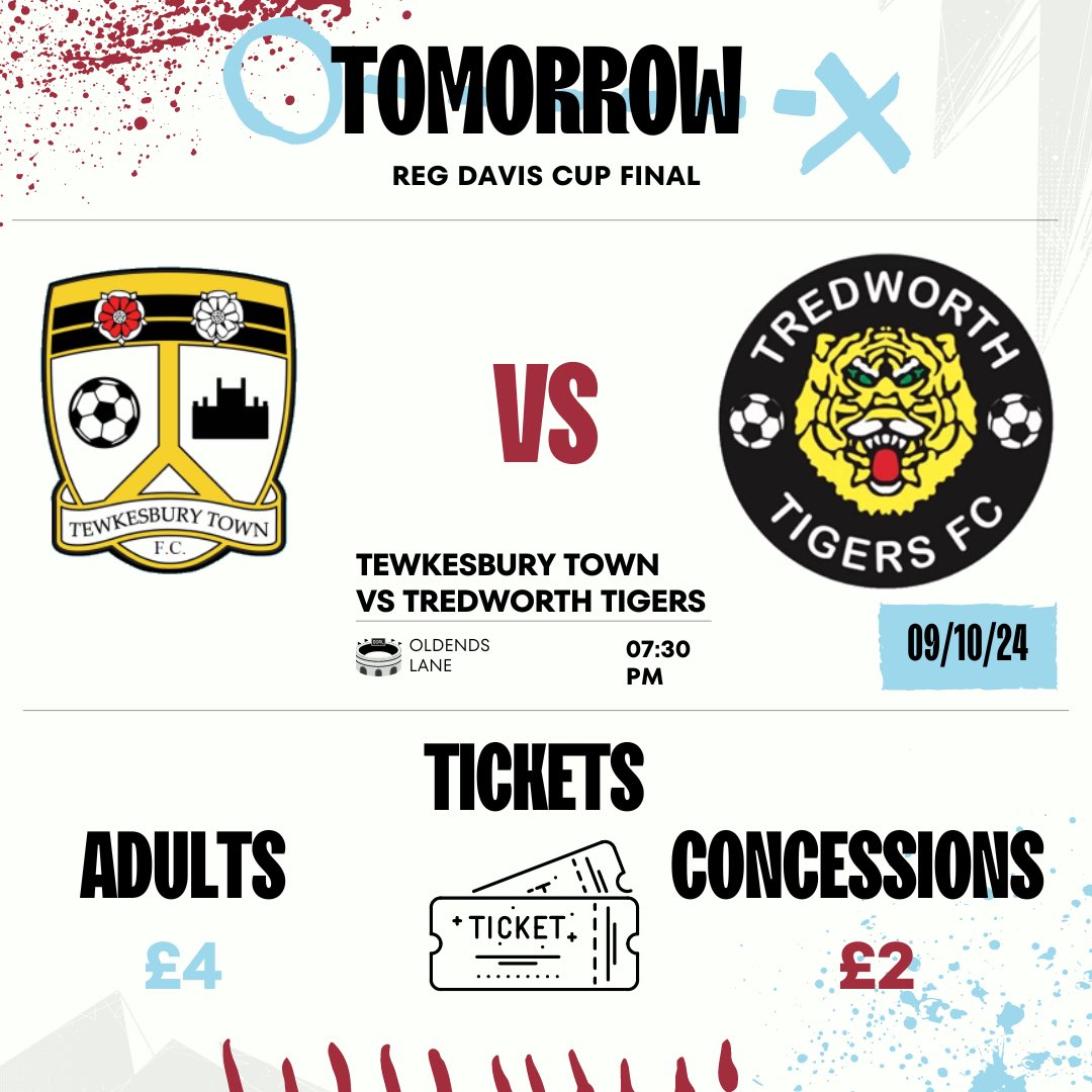 GNSL (@gnslofficial) on Twitter photo 🏆⚽️ Tomorrow is the Reg Davis Cup Final!
<a href="/TewkesburyTown/">Tewkesbury Town FC</a> 🆚 <a href="/TredworthFC/">Tredworth Tigers</a>
📅 09/10/2024
🕢 Kick-off: 7:30 PM
📍 Venue: Oldends Lane
Tickets are just £4 for adults and £2 for concessions, available on the door! Which team will rise to the occasion? Be there!
#GNSL #CupFinal 🏆⚽️ Tomorrow is the Reg Davis Cup Final!
<a href="/TewkesburyTown/">Tewkesbury Town FC</a> 🆚 <a href="/TredworthFC/">Tredworth Tigers</a>
📅 09/10/2024
🕢 Kick-off: 7:30 PM
📍 Venue: Oldends Lane
Tickets are just £4 for adults and £2 for concessions, available on the door! Which team will rise to the occasion? Be there!
#GNSL #CupFinal