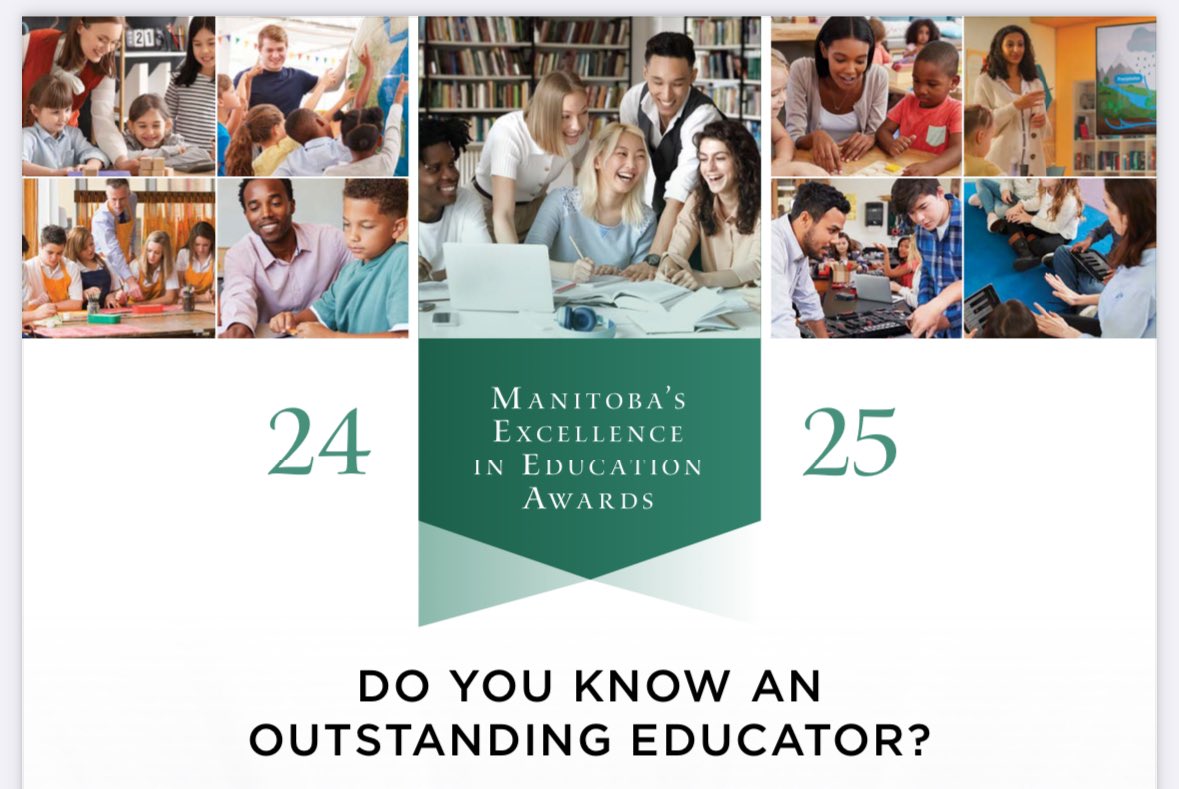Nominations are now open for Manitoba’s Excellence in Education Awards. Parents, guardians, students, teachers, administrators and school trustees are encouraged to nominate exceptional educators. Submission deadline is Dec. 5: edu.gov.mb.ca/k12/excellence/