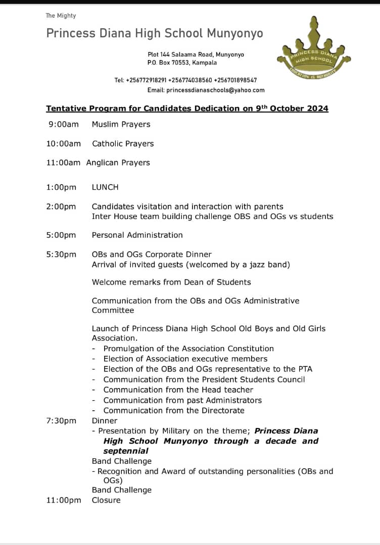 We can't wait to host you Tomorrow. We are excited to release our tentative program for the dedication of our 2024 candidates as well the launch of Princess Diana Alumni chapter. See you tomorrow!!!!!!!!!