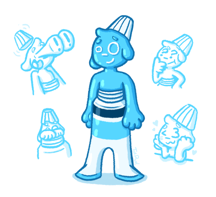 itsatechreel's tweet photo. Saw some artists recreating Pomni's "Mirror Moment" with their #TADC OCs, and it finally pushed me to design one myself! This is Cyan, a pup made of paint that's halfway out the tube, with eyes mimicking the "o_O" face and able to change to various symbols &amp; emoticons. (1/3) https://t.co/xgsOMqWCIl