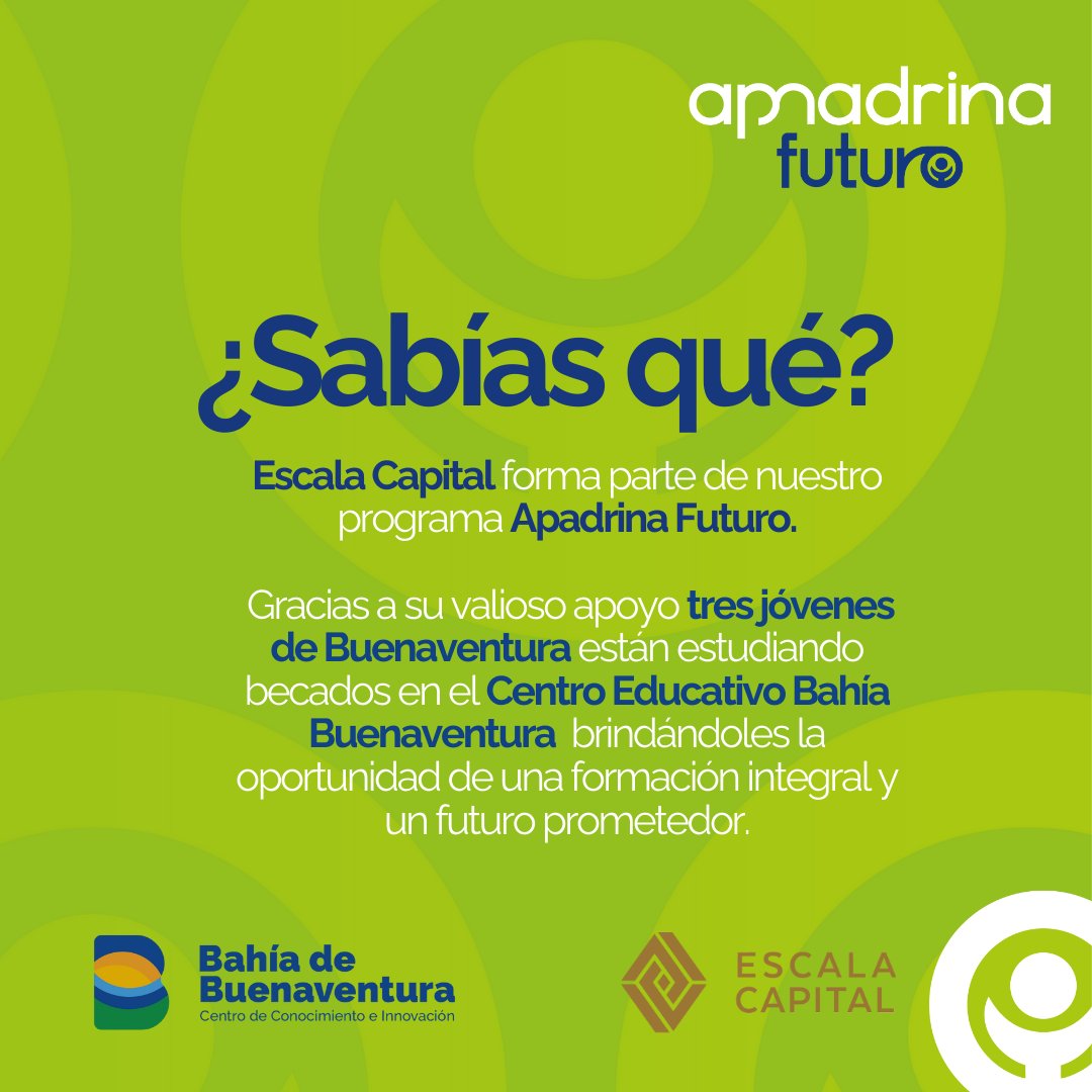 FundacionSPB's tweet photo. Hoy queremos agradecer a Escala Capital por su apoyo a la educación de tres niños en Buenaventura. Gracias a su generosidad, estos jóvenes están estudiando becados en el Centro Educativo Bahía Buenaventura, donde reciben una formación integral para construir un futuro prometedor https://t.co/xX54uYaURX