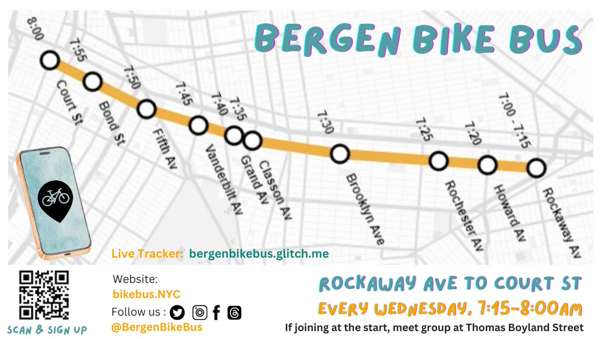Hi y'all! Tomorrow (October 9) is National #WalkRolltoSchoolDay &amp; we're excited to be a small part of it 👟🛴🚲 Join us at the start or along the way. Our tracker (BergenBikeBus.glitch.me) goes live at 7:15am. It'll be a beautiful day. 

See you in the AM 🌞 Let’s roll!