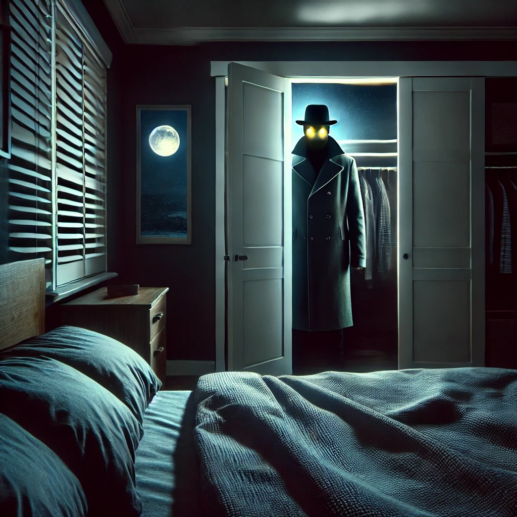 chenb0x's tweet image. With #Nystagmus, I saw things. I&apos;d blame it on my #eyes playing tricks.

But I remember seeing, clearly, the man in the trench coat and top hat with the glowing eyes.

30 years pass, the man returns. Confirmed by one who has never heard my story.

#31DaysOfScary #Day8