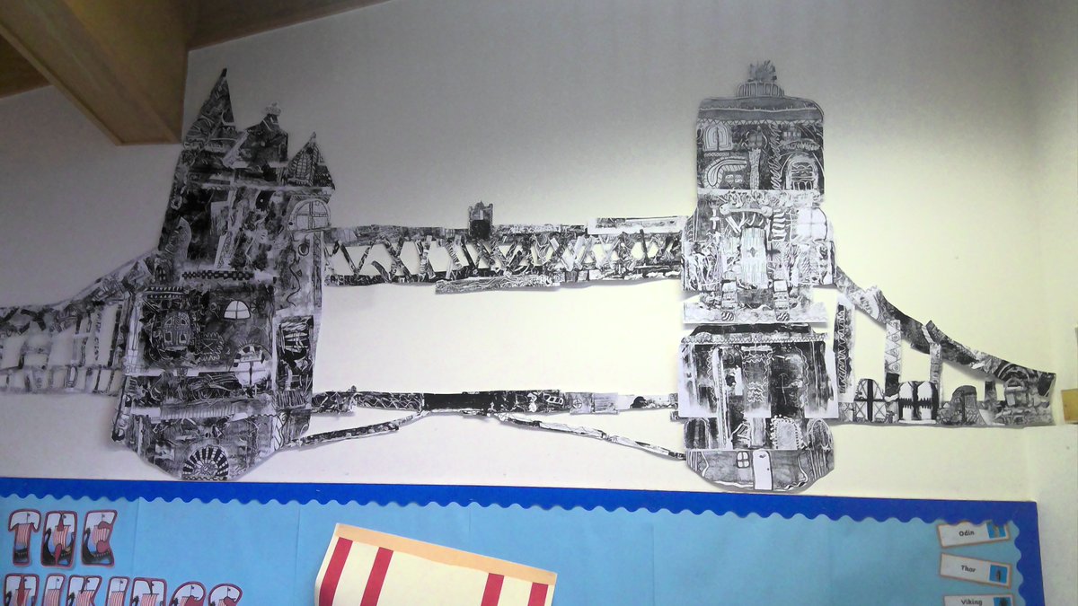 Love this brilliant piece of artwork from Beech Class. Y5 have been working monochrome art and have collaborated to create London Bridge from individual pieces.