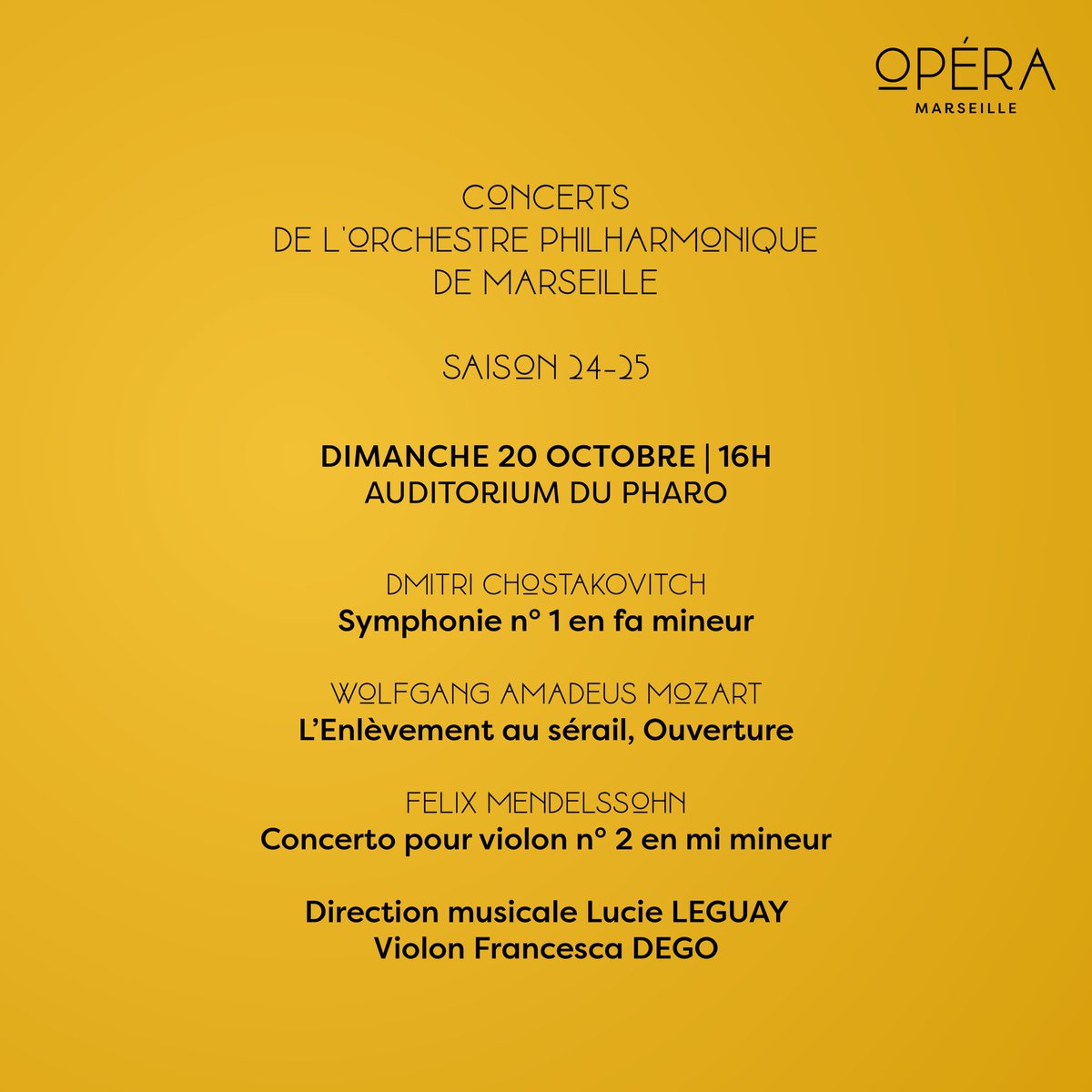 Premier concert symphonique de la saison 🎻
----
⌚️ Dimanche 20 octobre | 16h
📍Auditorium du Pharo 
+ d'infos : opera.marseille.fr/programmation/…