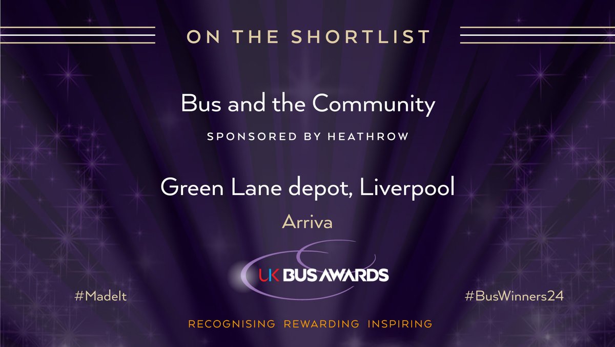 UKBusAwards's tweet photo. 🎉 Congratulations to Green Lane depot, Liverpool (Arriva) for being shortlisted in the Bus and the Community category! 🚍🙌
#UKBusAwards #MadeIt #BusWinners24 https://t.co/Kz9kUtvEoq