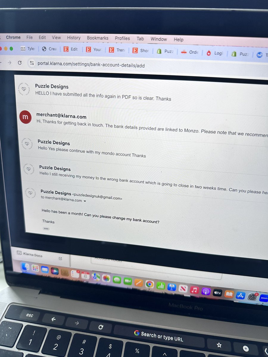 cristileone's tweet photo. What’s going on with @Klarna I have been trying to change my bank account for 2 months. And they keep saying the same thing, please contact our team via email they are waiting for you🤕 any idea how to get this done? I have been waiting 60 days!!!! https://t.co/9cZ7iTWKWV