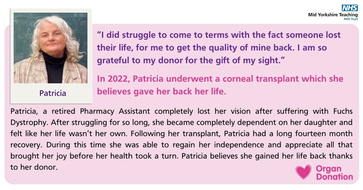 🌍👁️This World Sight Day, give the gift of sight! 

Thousands of people globally are waiting for corneal transplants that can help them see the world clearly again. Patricia was one of many, until her sight was restored thanks to her transplant. 

#WorldSightDay (1/2)