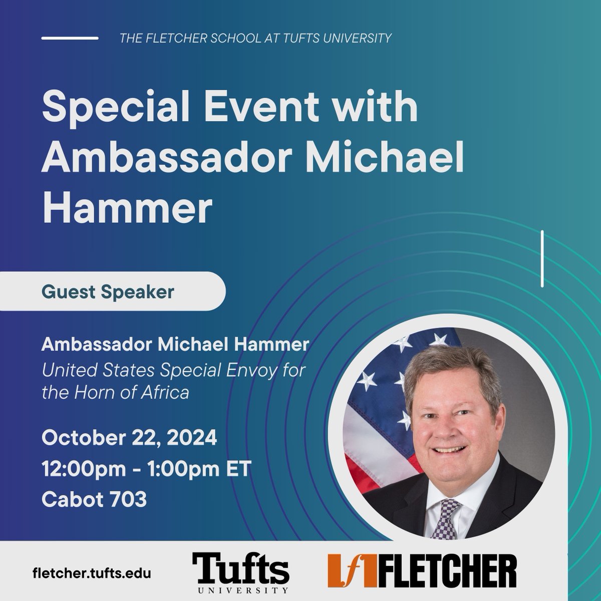 Join us on October 22 for a special event with Ambassador Michael Hammer (F87) on environmental diplomacy!

📅 Tuesday, October 22, 2024
🕛 12:00pm - 1:00pm ET
📍 Cabot 703

Register here: forms.monday.com/forms/e70fe9b8…