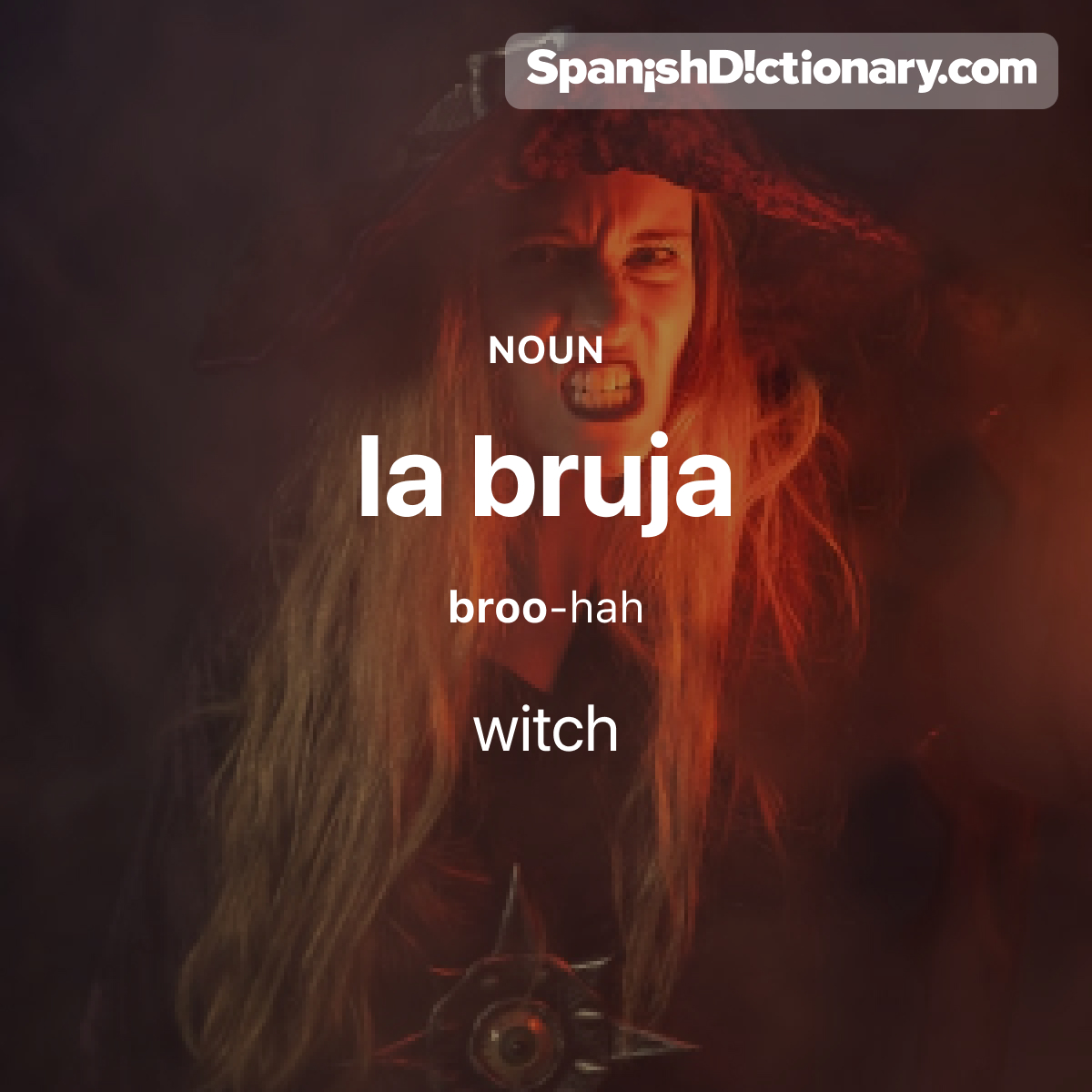 SpanishDict's tweet photo. Today's #WordOfTheDay is "bruja." 🧙🏼‍♀️ For example: ¡La bruja me lanzó un hechizo! - The witch cast a spell on me!
.
.
.
#EstudiaEspañol #StudySpanish #AprendeEspañol #LearnSpanish #Español #Spanish #LearningSpanish #PalabraDelDia #bruja #witch https://t.co/0iAKHI1b4W