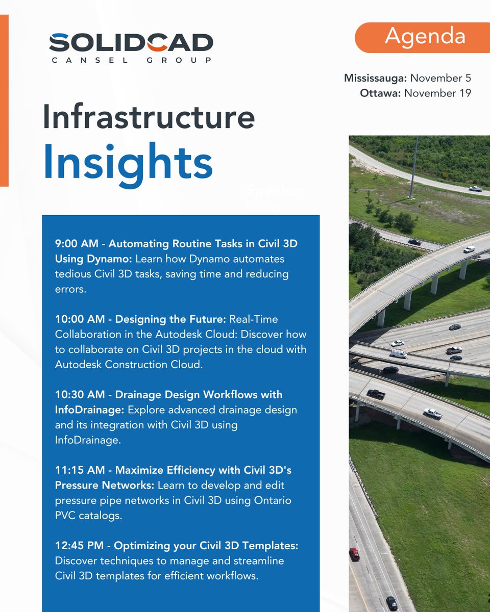 SolidCAD's tweet image. Join us for Infrastructure Insights in Mississauga (Nov 5) &amp;amp; Ottawa (Nov 19)! 🌆 Dive into sessions on sustainable infrastructure, &amp;amp; project collaboration. Secure your spot now 👉 go.solidcad.ca/3zpP0qv  #InfrastructureInsights #Mississauga #Ottawa