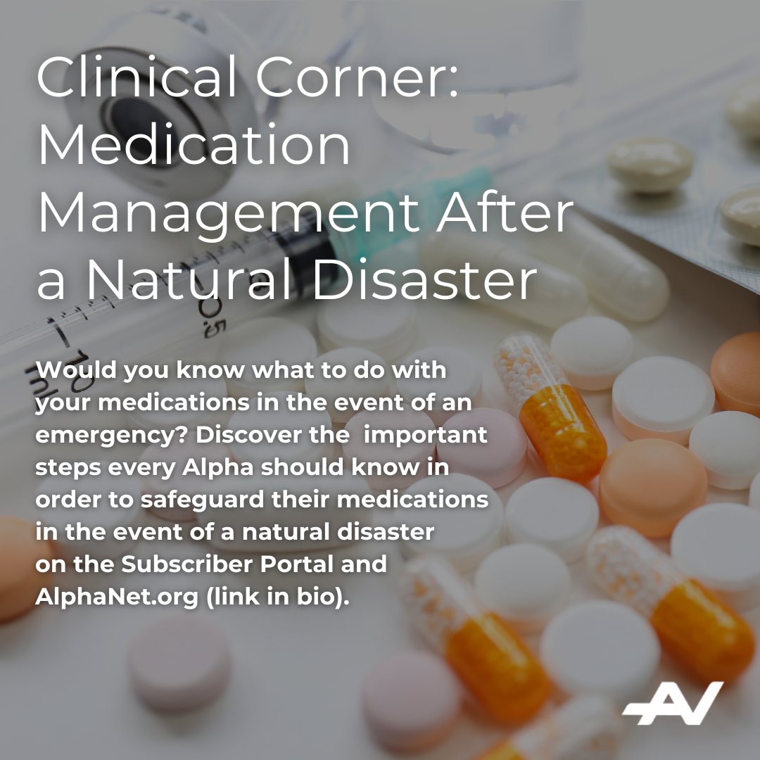 AlphaNet's tweet image. To learn more, check out &quot;Clinical Corner: Medication Management After a Natural Disaster&quot; available on the Subscriber Portal and AlphaNet.org. 

Visit : alphanet.org/blog/clinical-…