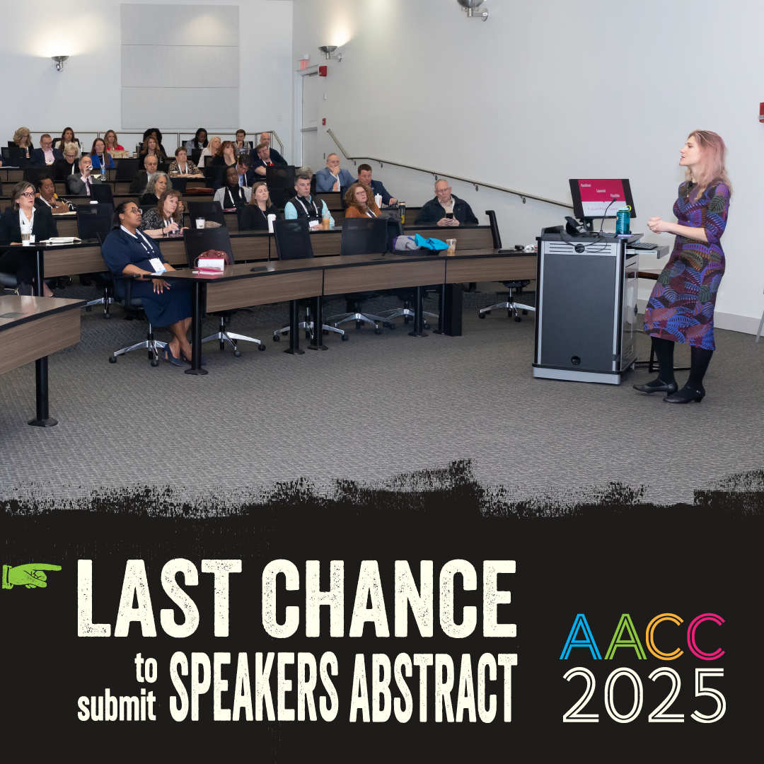 Comm_College's tweet photo. Time is running out to apply to be a speaker at the AACC Annual 2025 Convention April 12-16, 2025 in Nashville. Submit your abstract by October 16 for an opportunity to share your ideas and experience with educators, administrators, and friends of education from across the US. #AACC105 #AACC2025 https://t.co/tuQJHhN7nG