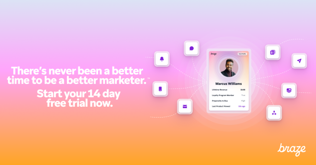 Get a 14-day trial to see how easy it is to drive customer engagement with <a href="/Braze/">Braze</a>! 💌💡 💥 No-code tools for crafting messages 🔄 Seamless journeys across channels 🤖 BrazeAI™ for optimized experiences Sign up now: bit.ly/4eYnjEp