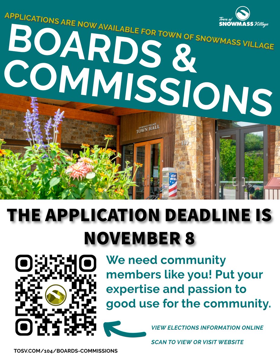 Applications for Volunteer Boards &amp; Commission are now open through November 8. Applications are available at tosv.com/104/Boards-Com…