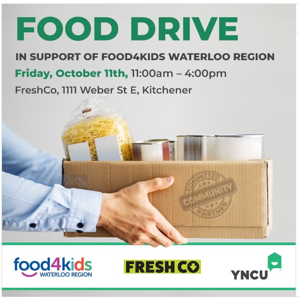 Our friends at <a href="/YourNCU/">YNCU</a> are Giving4Kids in a BIG way this Thanksgiving. October 11th join us at FreshCo Supermarket with non-perishable food items to support the vulnerable children in Waterloo Region. 1111 Weber St E, Kitchener 11 am -4 pm stop by and show your support.