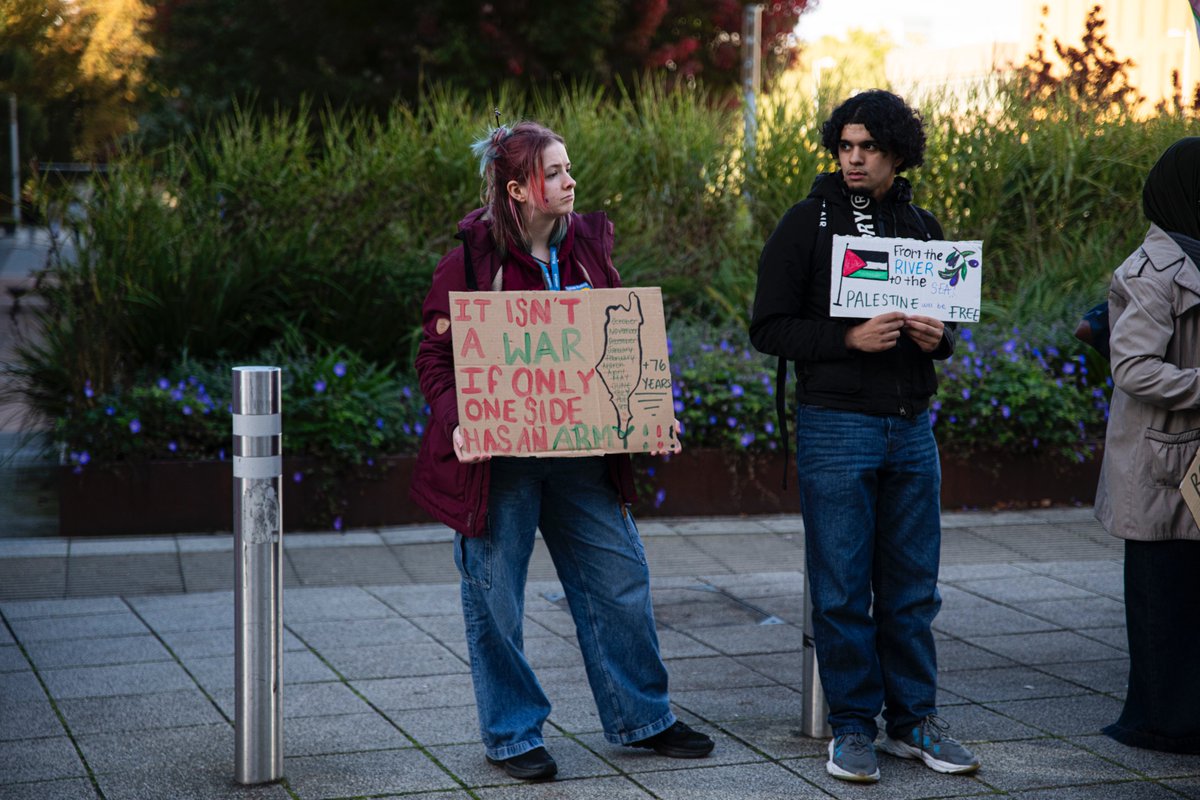 JosephS_Banks's tweet photo. More photos from yesterday's Palestine protest against Coventry University for its support of businesses that work with/in Israel. The march went across the city center, stopping at various buildings and shops that have either directly (or indirectly) supported Israel. https://t.co/HpKDE0bD0V