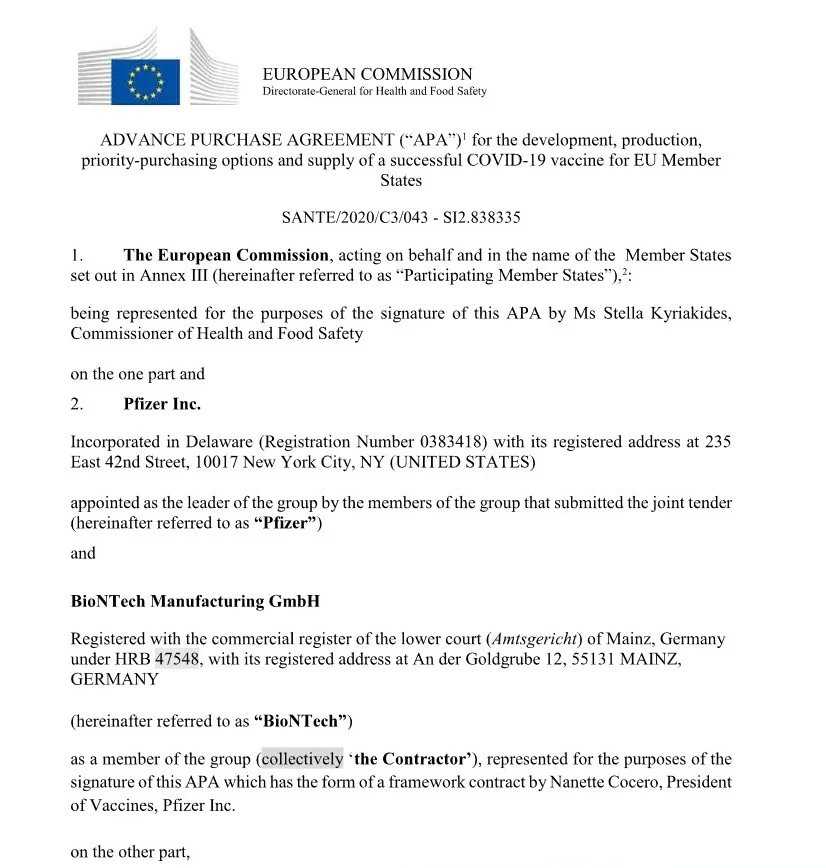 DoctoraPrego's tweet photo. Los contratos filtrados revelan que la Unión Europea firmó acuerdos de compra con las farmacéuticas antes de que la Agencia Europea de Medicamentos (EMA) aprobara oficialmente las vacunas.

Esto evidencia una preocupante falta de transparencia y de rigor en la evaluación de los fármacos. Además, la UE admitió los riesgos inherentes a la producción de la vacuna, trasladando la responsabilidad a los estados miembros y liberando a las farmacéuticas de cualquier culpa legal.

Los gobiernos, plenamente conscientes de la falta de datos sobre los efectos a largo plazo de las vacunas, aceptaron estos riesgos antes de iniciar la vacunación masiva.

Este procedimiento constituye una de las mayores transgresiones éticas en la historia de la medicina, dejando a millones de personas vacunadas expuestas a potenciales consecuencias inciertas, sin la debida protección ni rendición de cuentas por parte de las farmacéuticas.

#CensuraNo #Hipocresía #CensuraCientífica #MédicosPorLaVerdad
