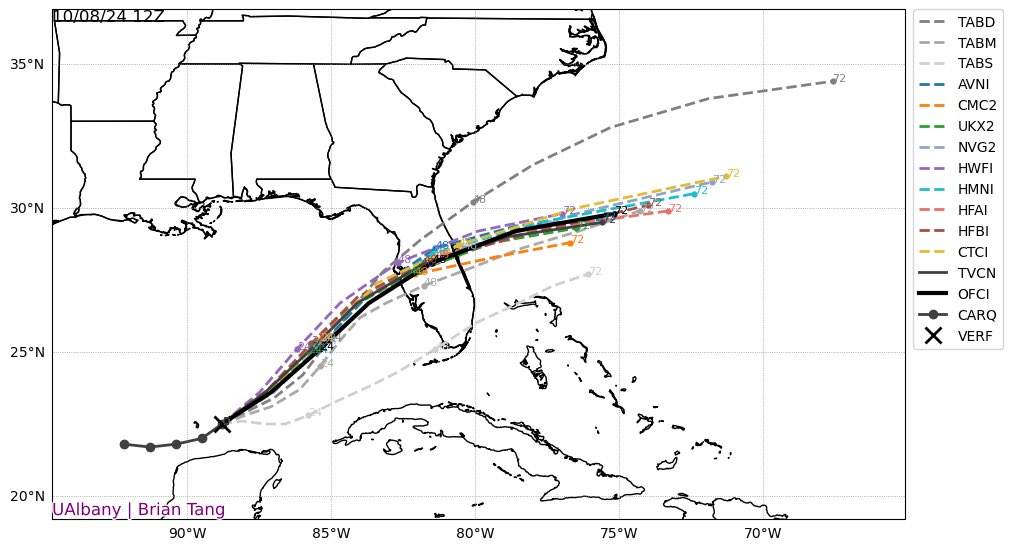 BhatiaKieran's tweet photo. At 11 am, @NHC_Atlantic reports #Milton is a 150 mph cat 4 #hurricane. Wind shear + dry air make re-intensification quite a challenge and 12z early models are showing weakening moving forward. Current consensus is a cat 2-3 #Milton to make landfall near #Sarasota early Thursday. https://t.co/SeHHi3CTCa