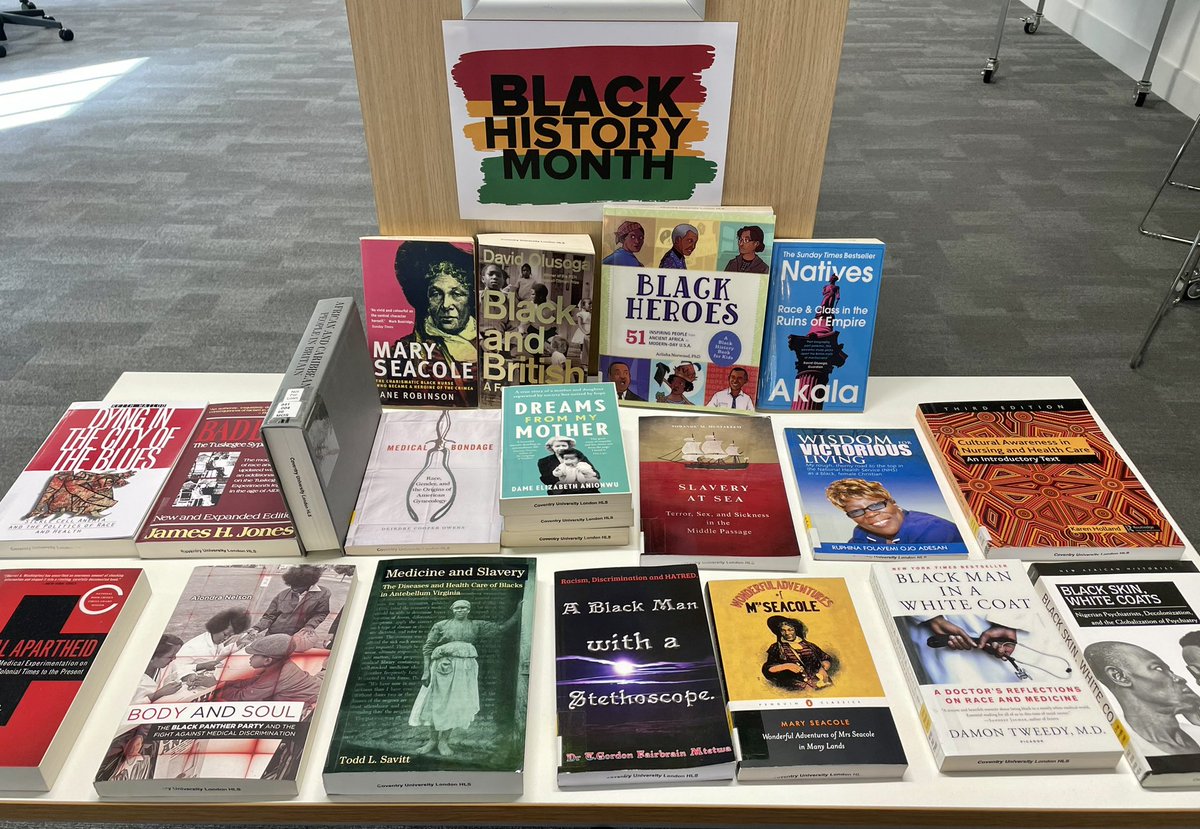 TheLibraryHUD's tweet image. Come celebrate Black History Month with us in the library. The collection mostly focuses on Black people in medicine. 

#covunivauxhall #BlackHistoryMonth