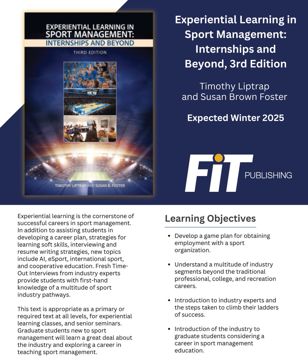 Join our waiting list to be notified when the third edition of Experiential Learning in Sport Management: Internships and Beyond is available in December 2024 (eBook) and January 2025 (print). Sign up today: forms.gle/ytCb6YoCxUyaNJ…