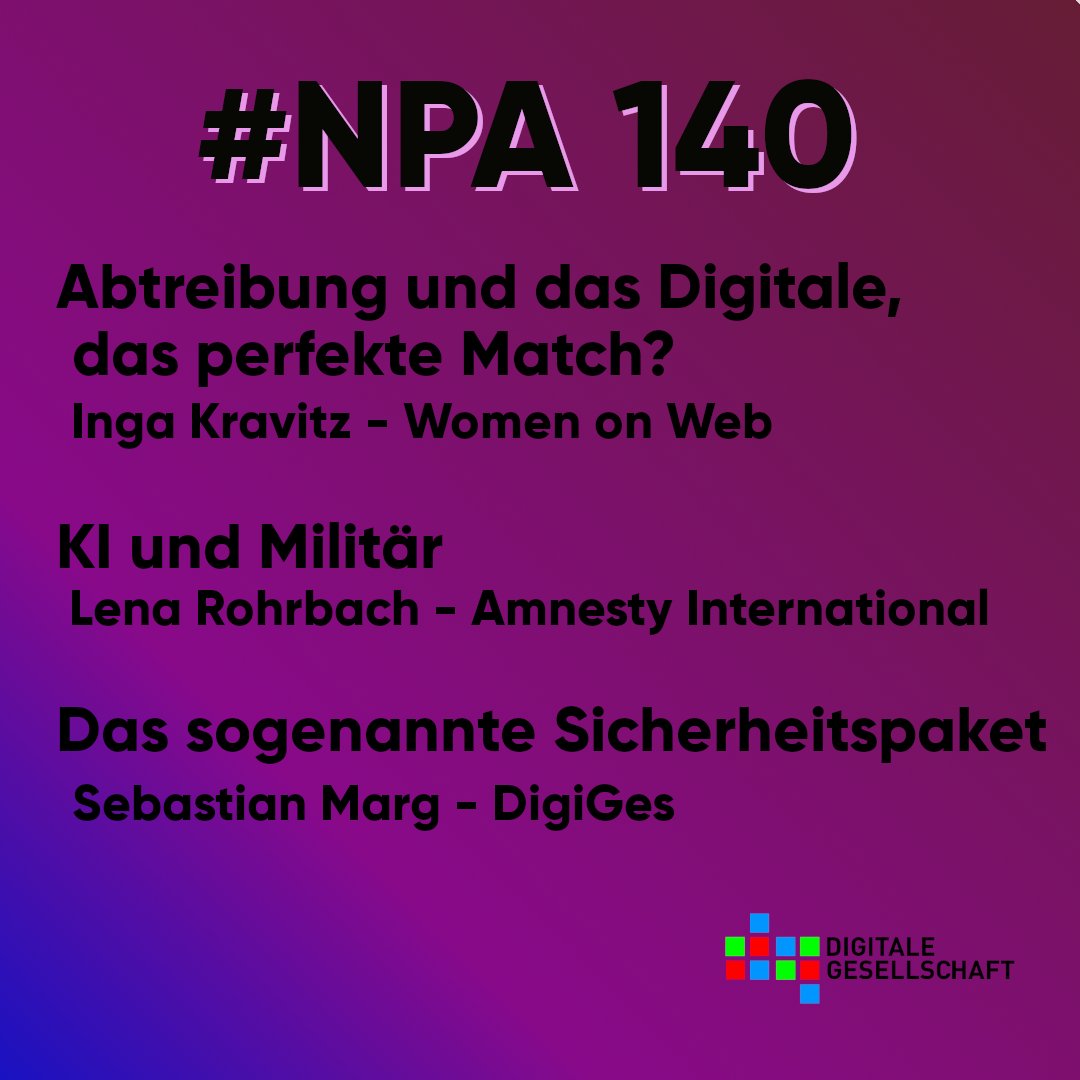 Letzten Netzpolitischen Abend verpennt? 💤

📺 No Problemo unsere Videos sind online und alle nachschaubar.

👉digitalegesellschaft.de/2024/09/140-ne…👈
