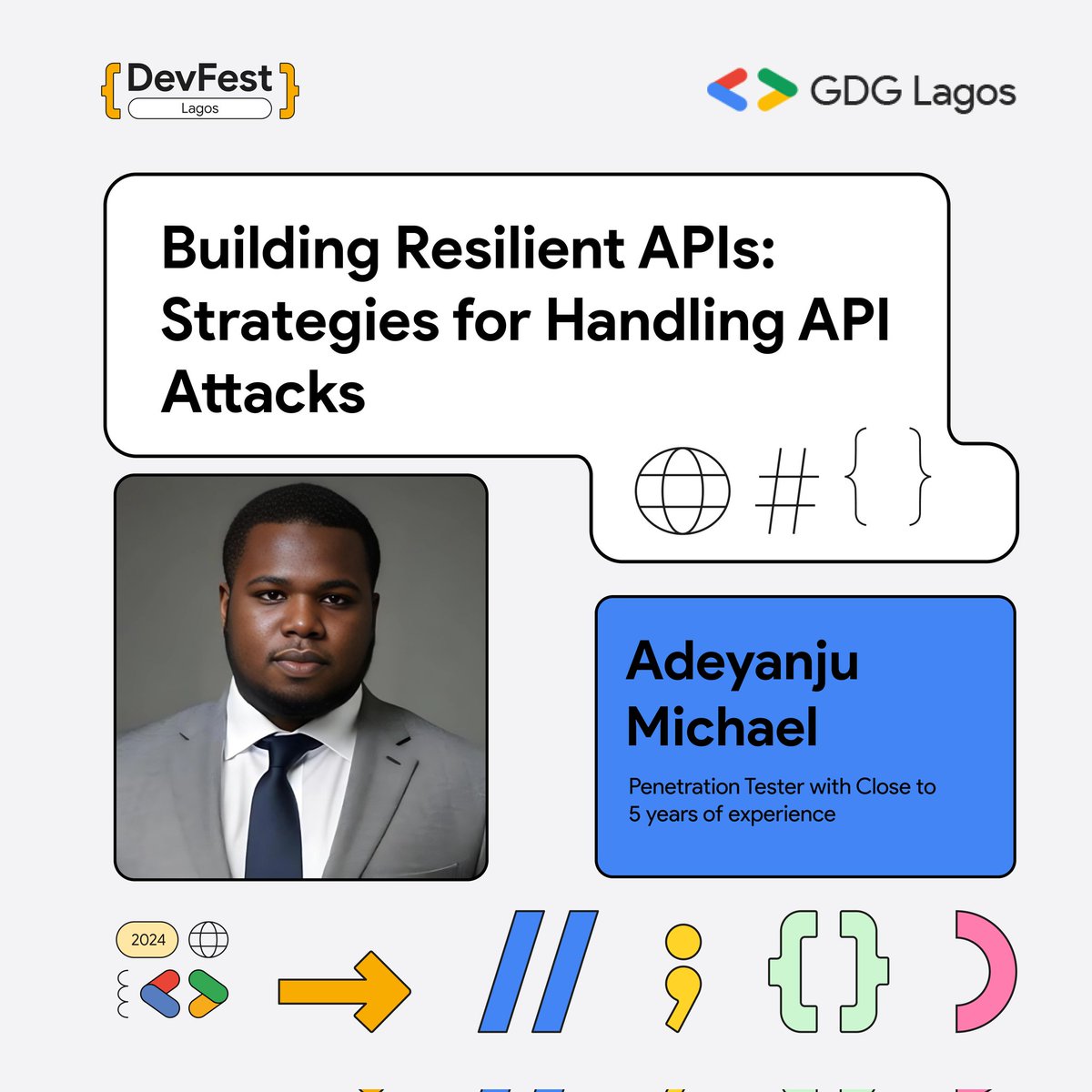 gdglagos's tweet photo. Is your API vulnerable? β οΈ
Join @hackrowd a Penetration Tester, at DevFest Lagos 2024.
He'll share practical tips on fortifying your APIs against attacks.
Protect your digital assets! Grab your tickets now: https://t.co/x7eYbU8Nr2
#DevFestLagos2024 #DevFest2024 #GDGLagos11 https://t.co/nF0Ob8MSsB