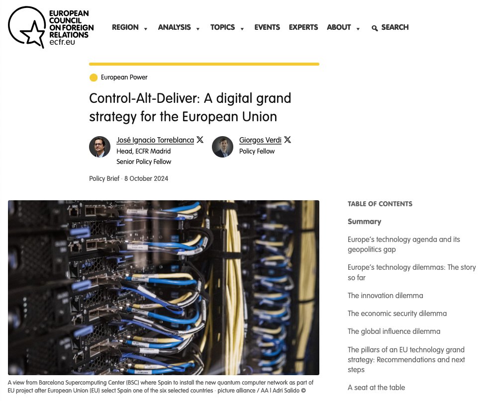 ¡Por fin! Nuestro último Policy Brief sobre cómo la UE puede convertirse en un actor tecnológico relevante. Meses de intenso trabajo con <a href="/giorgosverdi/">Giorgos Verdi</a> <a href="/ecfr/">ECFR</a> ecfr.eu/publication/co…