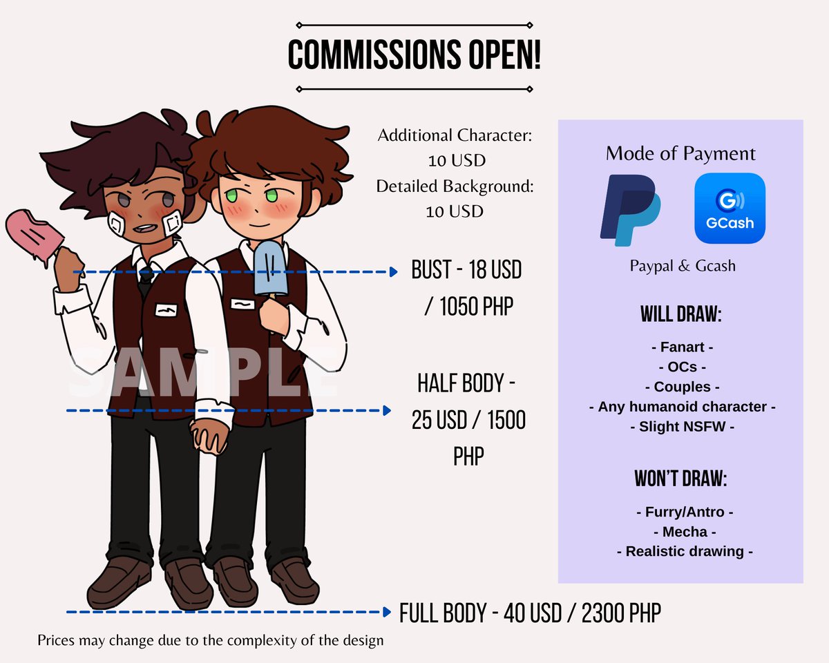 RadiantAro's tweet image. Updated comms sheet. Feel free to dm me :DD