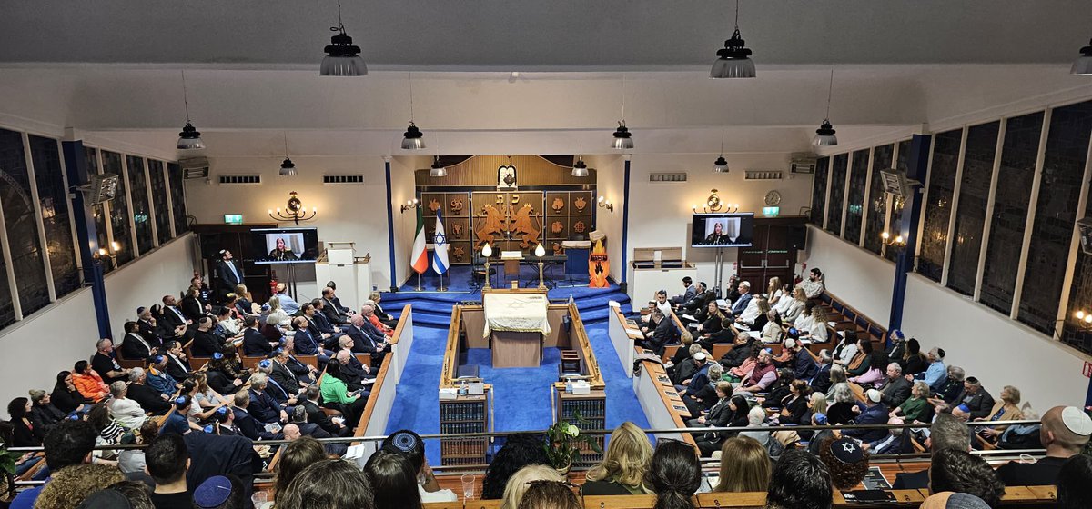IsraelinIreland's tweet photo. Yesterday marked one year since the deliberate, sadistic massacres & rocket attacks perpetrated by thousands of Palestinian Hamas terrorists against Israeli communities in Southern Israel on Oct 7. 

Last night at a memorial service, we joined together with diplomats, officials, members of the Israeli, Jewish, Christian & other faiths to commemorate those who were murdered, tortured & maimed during the pogrom that triggered this terrible war, and pray for the return of the 101 hostages still in Hamas’s captivity.