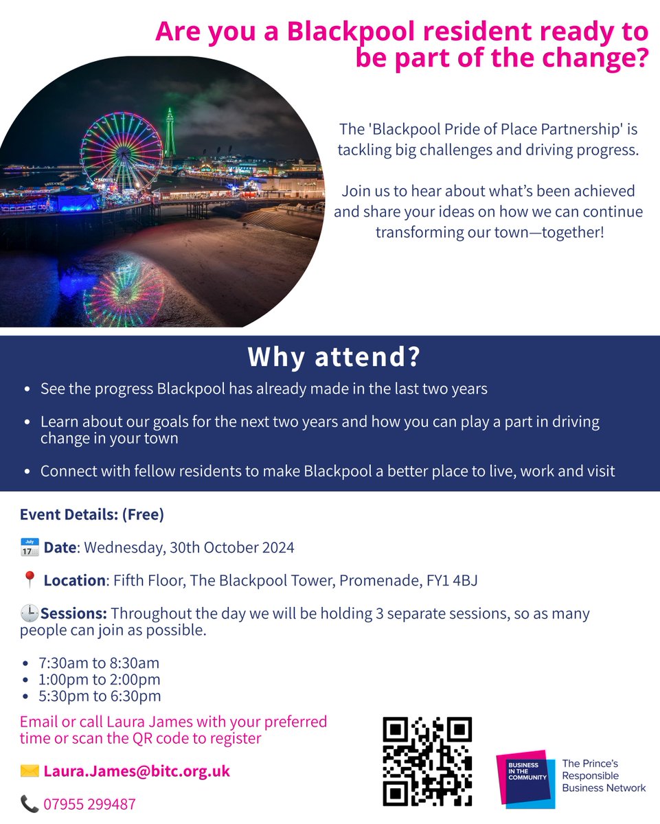 Calling all Blackpool residents! Join us on Wednesday 30th Oct to hear about what's been achieved and share your ideas to help transform our town! See Blackpool’s progress, learn about future goals, and connect with others. Click here to book your place: buytickets.at/blackpoolpride…
