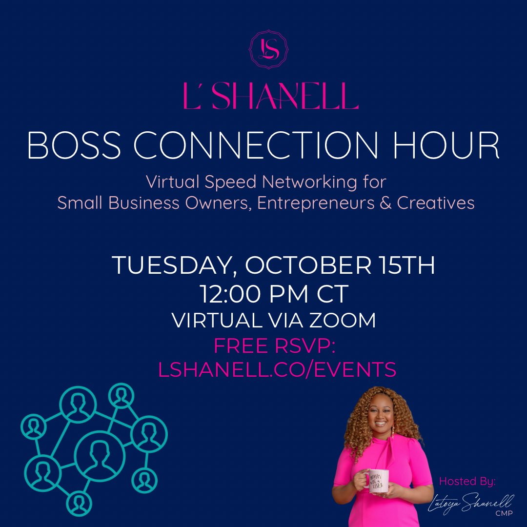 theeventmaven's tweet photo. Join us for the LAST Boss Connection Hour of the year! Small biz owners, entrepreneurs, &amp; creatives—don’t miss this FREE virtual speed networking event! Connect globally, share ideas, &amp; build meaningful relationships. 🤝
📅 Oct 15th | 12 PM CT 🔗 RSVP: https://t.co/Dtf8vJLctZ https://t.co/N0XbvRWBi1
