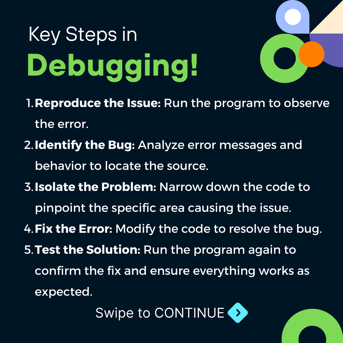 ednuetech's tweet photo. Did You Know? Debugging is like being a detective in the world of code. 

It involves identifying and fixing bugs or errors to ensure smooth operation. Mastering debugging not only improves your coding skills but also enhances problem-solving abilities. 
#Ednue #Debugging #Coding https://t.co/2HAnmRLx4Q