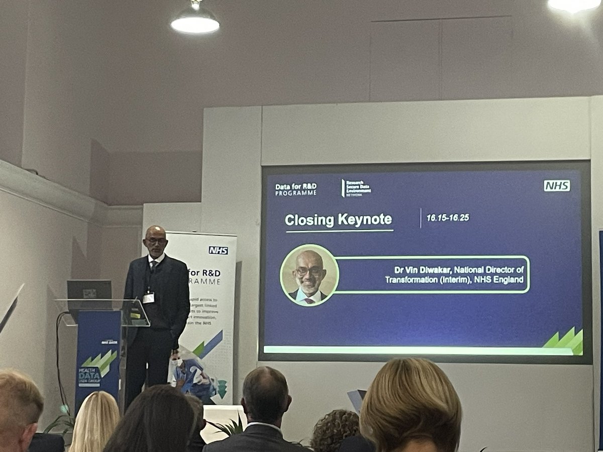 Dr Vin Diwaker closing our fascinating Data for R&amp;D day conference with the ABC: Access, Business rules (standardisation), Completeness (multi-modal data). 

#DataSavesLives
#HealthData