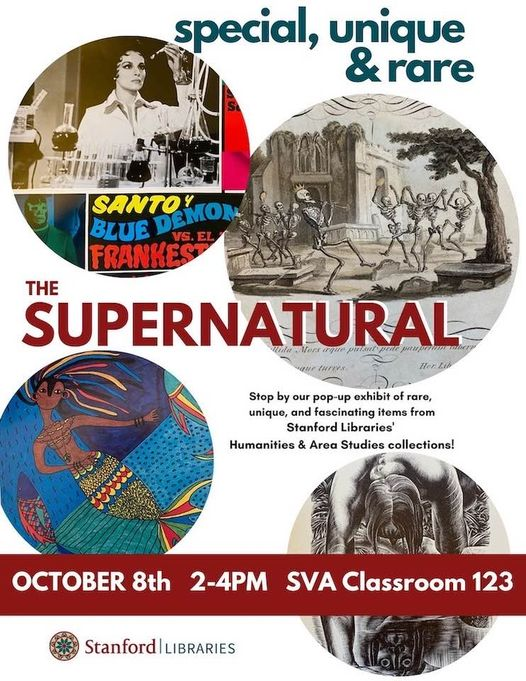 Adan Griego (@griegoadan) on Twitter photo THE SUPERNATURAL: Special, Unique, & Rare returns to <a href="/StanfordLibs/">Stanford University Libraries</a> Tue/Oct 8th. Drop by Green Library/Hohbach 123 between 2-4pm & see curated popup exhibit of items celebrating start of the spooky season: magic spells, classic horror tales.... <a href="/AlbertoBMendoza/">Alberto B Mendoza</a> <a href="/StanfordHistory/">Stanford History</a> THE SUPERNATURAL: Special, Unique, & Rare returns to <a href="/StanfordLibs/">Stanford University Libraries</a> Tue/Oct 8th. Drop by Green Library/Hohbach 123 between 2-4pm & see curated popup exhibit of items celebrating start of the spooky season: magic spells, classic horror tales.... <a href="/AlbertoBMendoza/">Alberto B Mendoza</a> <a href="/StanfordHistory/">Stanford History</a>
