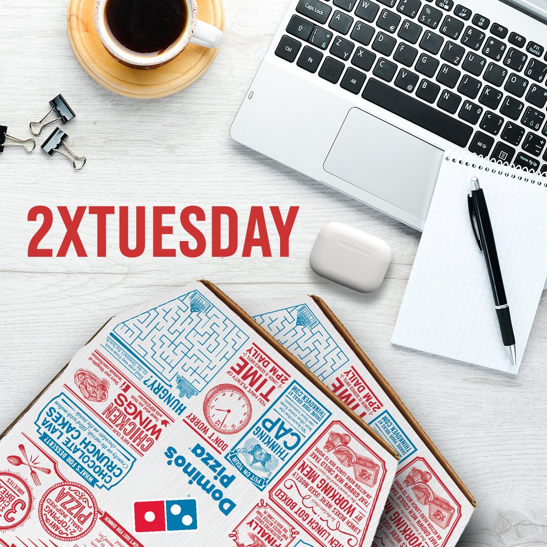 DominosJa's tweet photo. Twice the effort requires twice the fuel... #2XTuesday
Order a large one topping pizza and get a second one topping pizza FREE! https://t.co/MjUonNgiH9