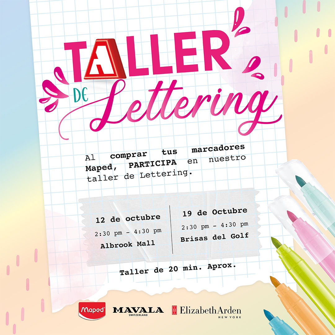 ¿Quieres aprender a hacer lettering o caligrafía?

Nuestros amigos de @maped_pa estarán enseñándonos las bases para lograrlo fácil y rápido, por la compra de cualquiera de sus productos, este 12 y 19 de octubre.

Decora cuadernos, agendas y más junto a nosotros, no te lo pierdas!